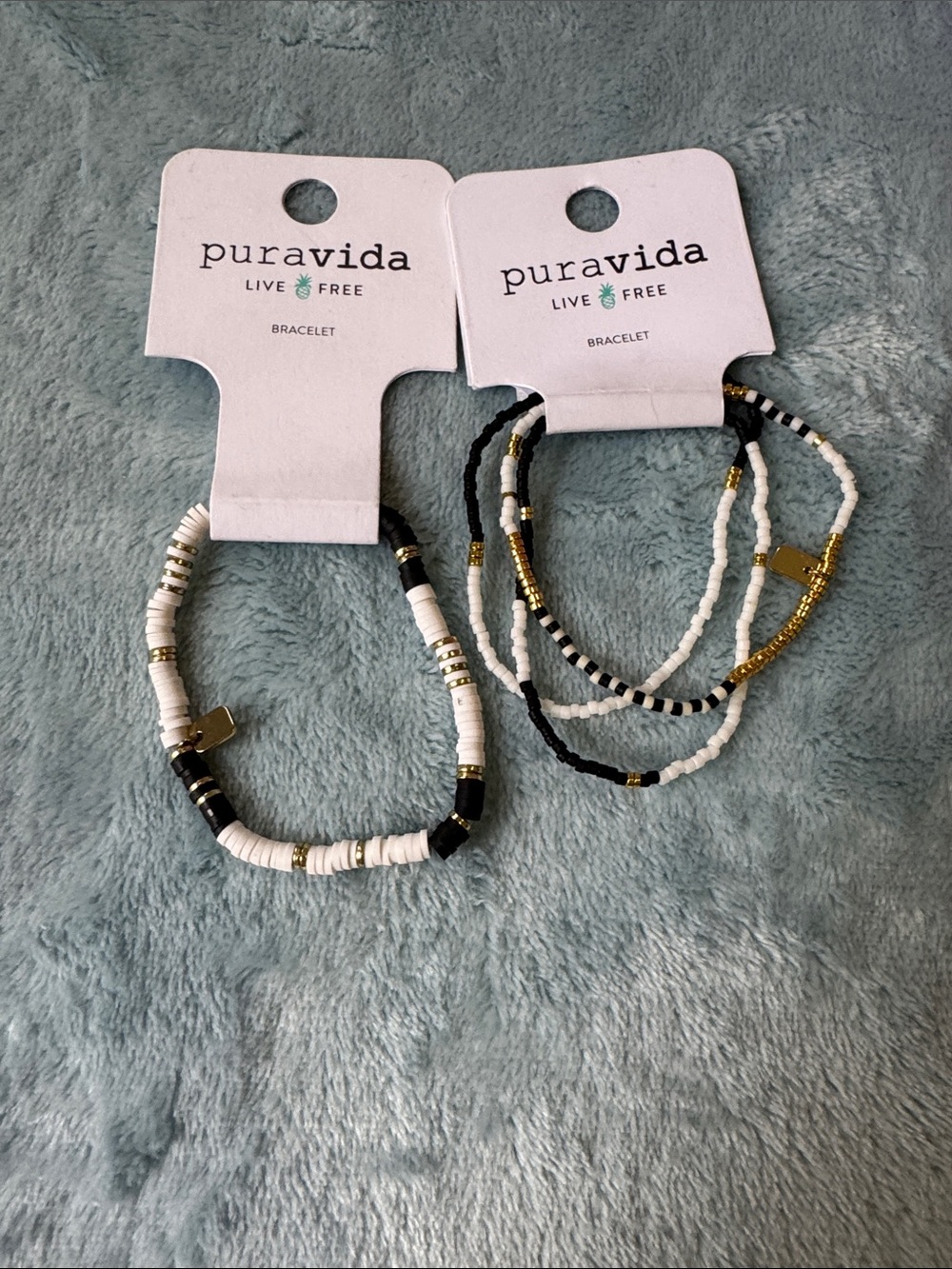 Pura Vida Black, White & Gold Beaded Bracelet Set